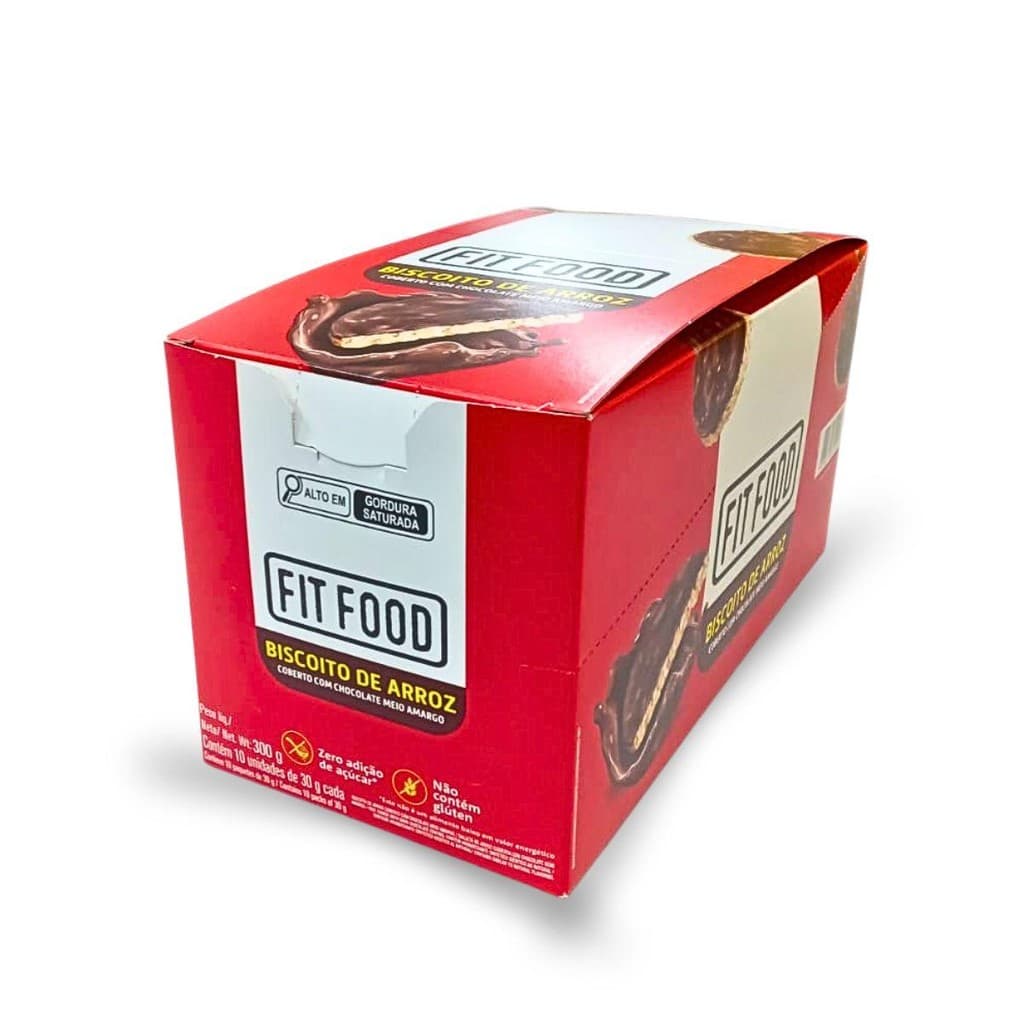 Caixa 10un Biscoito De Arroz Chocolate Meio Amargo Fit Food 30G