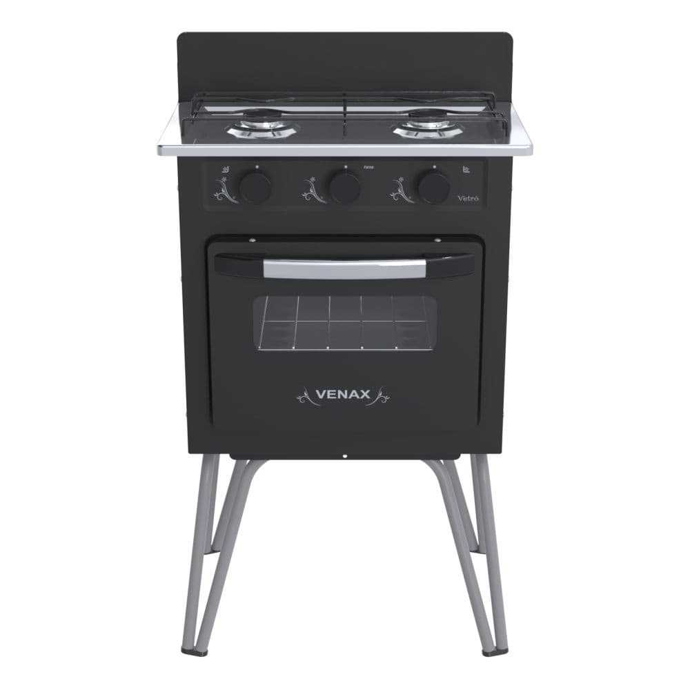 Fogão Portátil 2 Bocas Venax Gemini Vetrô Gas Glp Preto Fosco