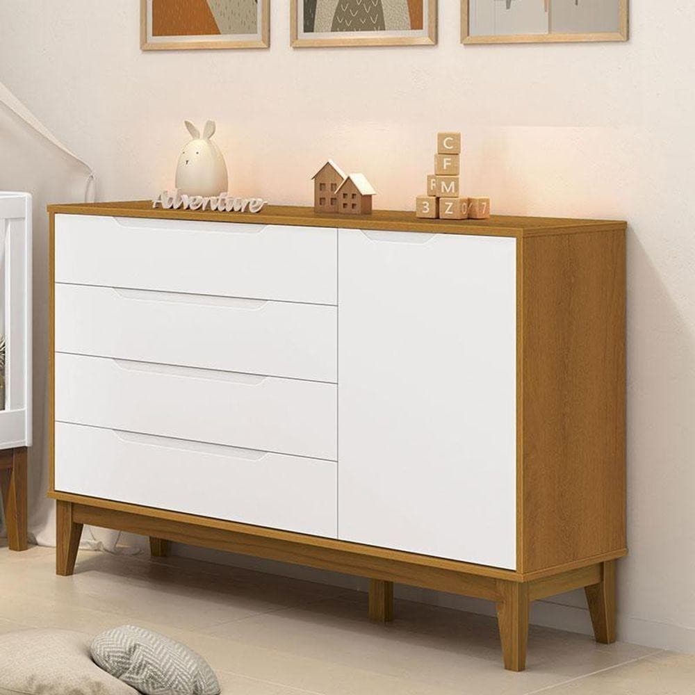 Cômoda Com Porta Classic Elfe Branco Acetinado Savana Amadeirado - Reller