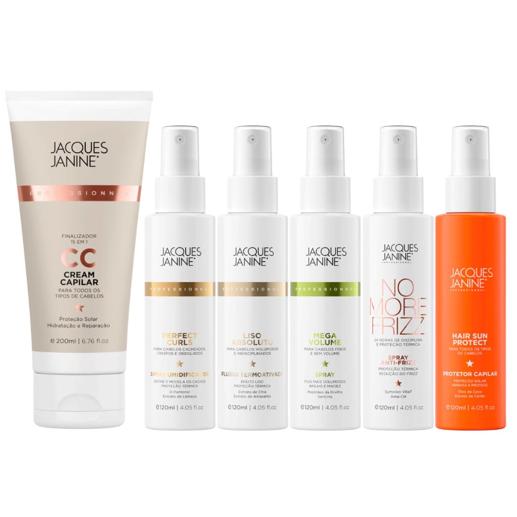 Kit Jacques Janine Creme Leave-In CC Cream 200ml + Spray Finalizador Proteção Térmica 120ml