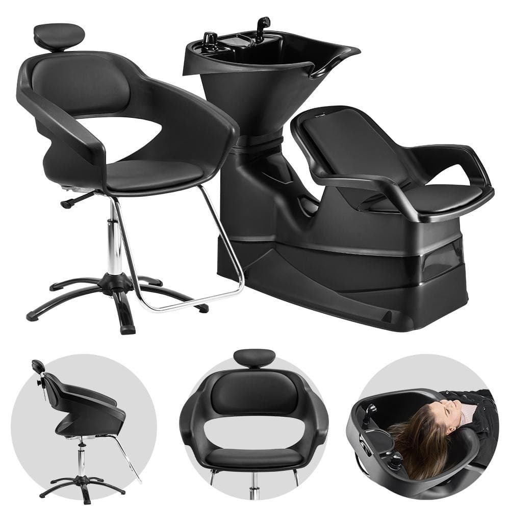 Kit Salão Lavatório Champ Cuba Reclinável + Cadeira Primma com Encosto de Cabeça Preto