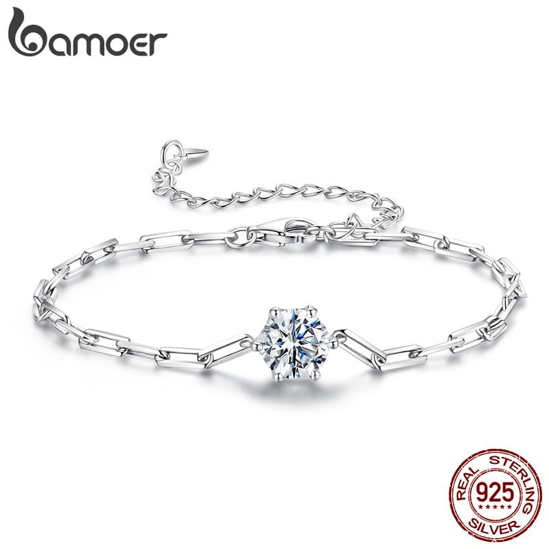 Pulseira De Prata Esterlina 925 Com Design Original BAMOER , Joias De Moissanite Brilhantes , Presentes Para Mulheres