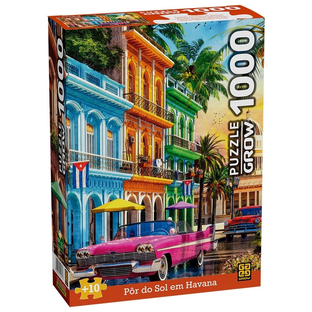 QUEBRA CABEÇA PÔR DO SOL EM HAVANA 1000 PEÇAS GROW PUZZLE QUADRO PAISAGEM CARRO ANTIGO DIDÁTICO CUBA