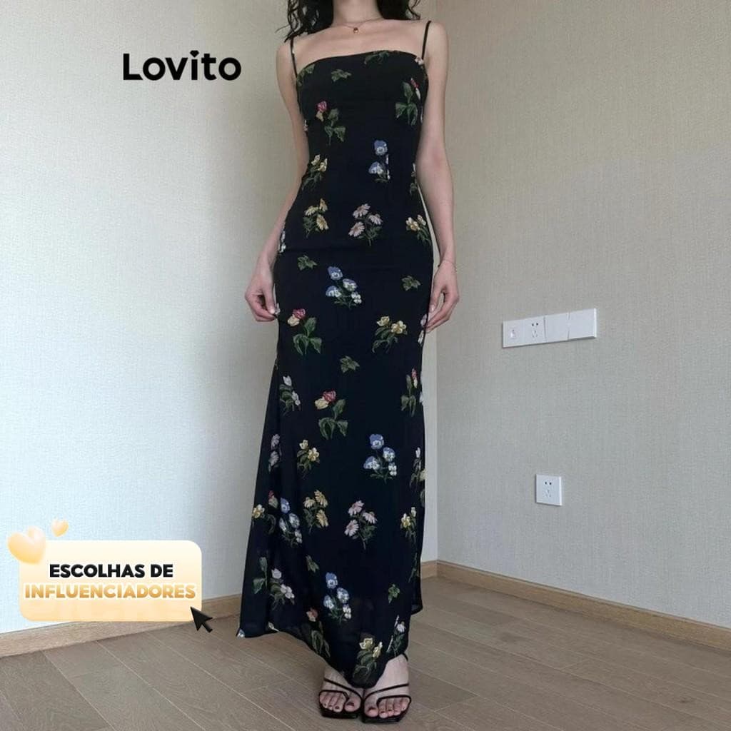(KOL‘s pick) Lovito Férias Vestido floral com renda para mulheres LNE65039