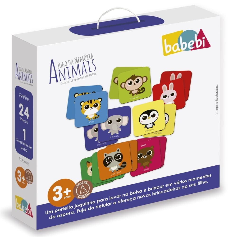 JOGO DA MEMÓRIA ANIMAIS BABEBI EDUCATIVO MESA MDF MADEIRA JOGUINHOS BOLSA INFANTIL PARES BRINQUEDO
