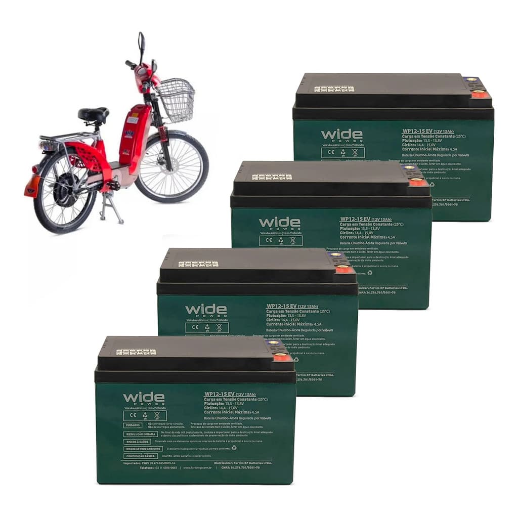 Kit 4 Baterias Ciclo Profundo 12v 15ah Wide Bicicleta Elétrica Scooter