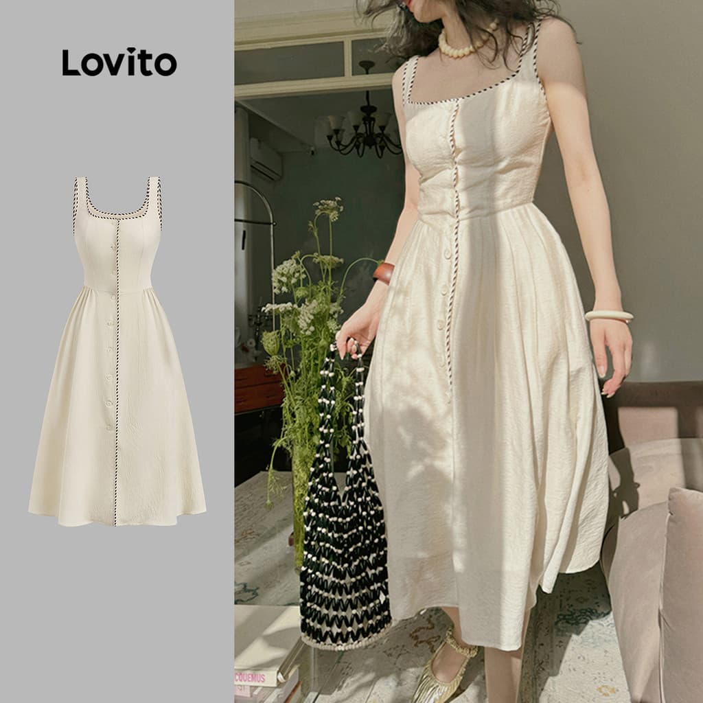(Elegante) Vestido de Contraste com Tira de Espiral para Mulheres Primavera/Verão L143ED382