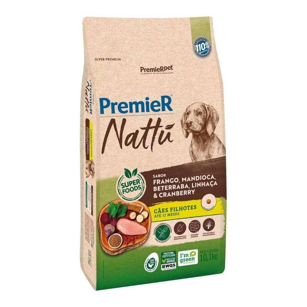 Ração Premier Nattú Para Cães Filhotes Frango/Mandioca 10Kg