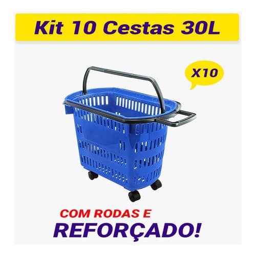 Kit 10 Cesta Cestinha Mercado Supermercado C/ Rodas Rodinhas