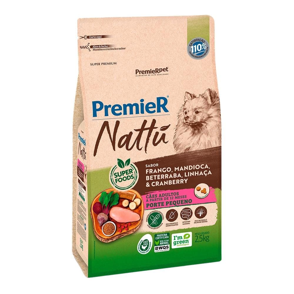 PremieR Nattú Frango/Mandioca/Beterraba Cães Porte Peq 2,5Kg