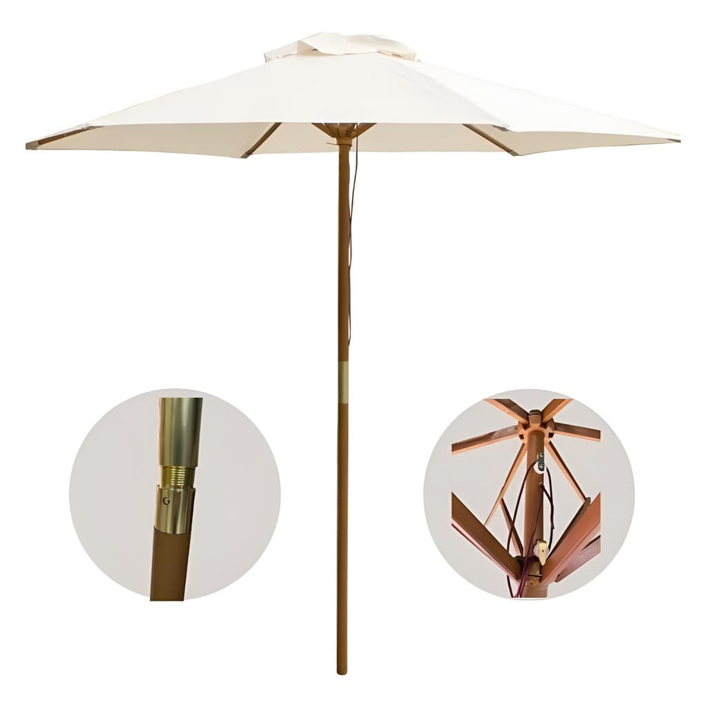 Ombrelone De Madeira 2,4m Guarda Sol Gigante Piscina Central Verde Branco e Bege Madeira Resistente