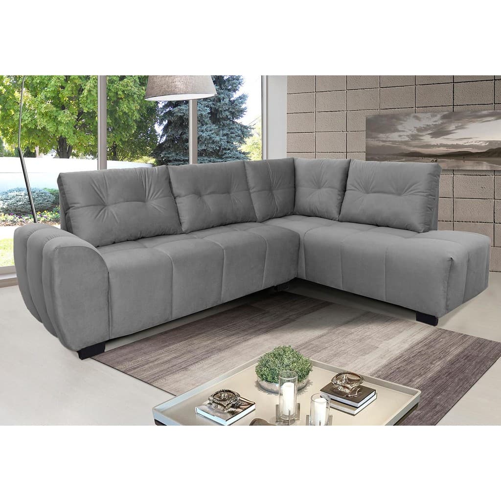 Sofá de Canto 6 Lugares Hellen Lugano com Revestimento em Tecido Velut Cinza e 205/190 cm