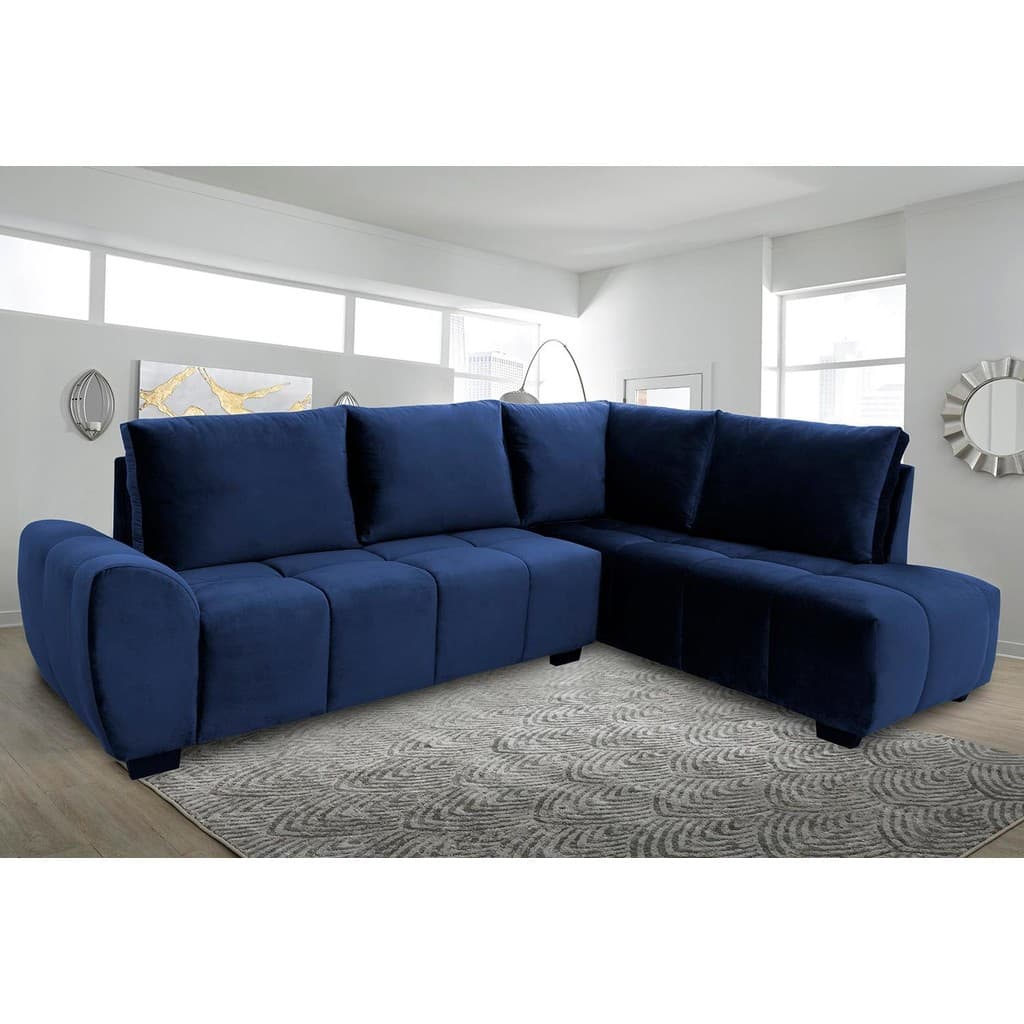 Sofá de Canto 6 Lugares Hellen Lugano com Revestimento em Tecido Velut Azul e 205/190 cm