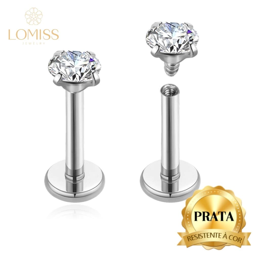 Piercing Labret Ponto De Luz Prata 925 Zircônia Helix Tragus Conch Nariz Boca Nostril Brinco Piercing Trágus