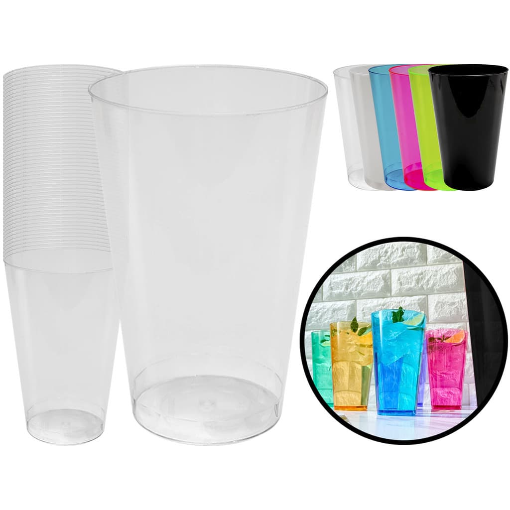 100 Copos Acrilico 300ml Plástico Lavável Descartável Cristal Bebidas Suco Refri Chopp Resistente
