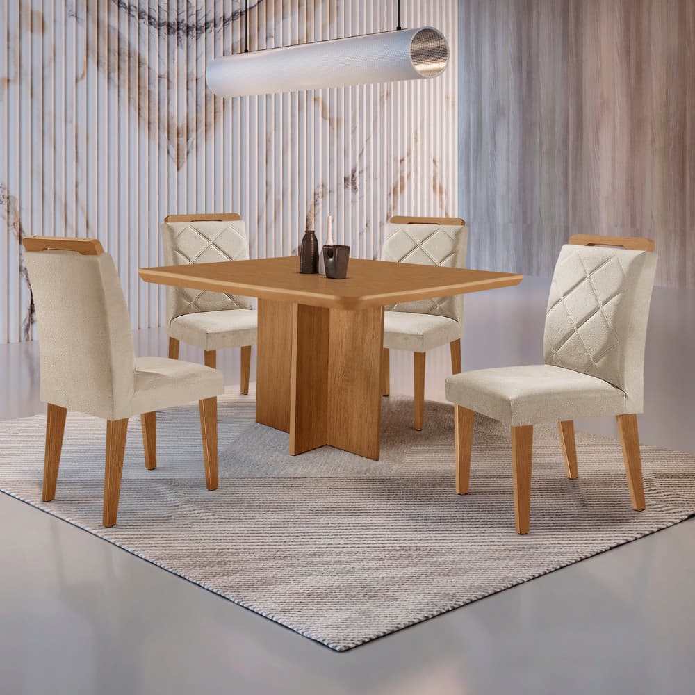 Conjunto Mesa de Jantar Olímpia 90cm MDF Canto copo e com 4 Cadeiras Melissa