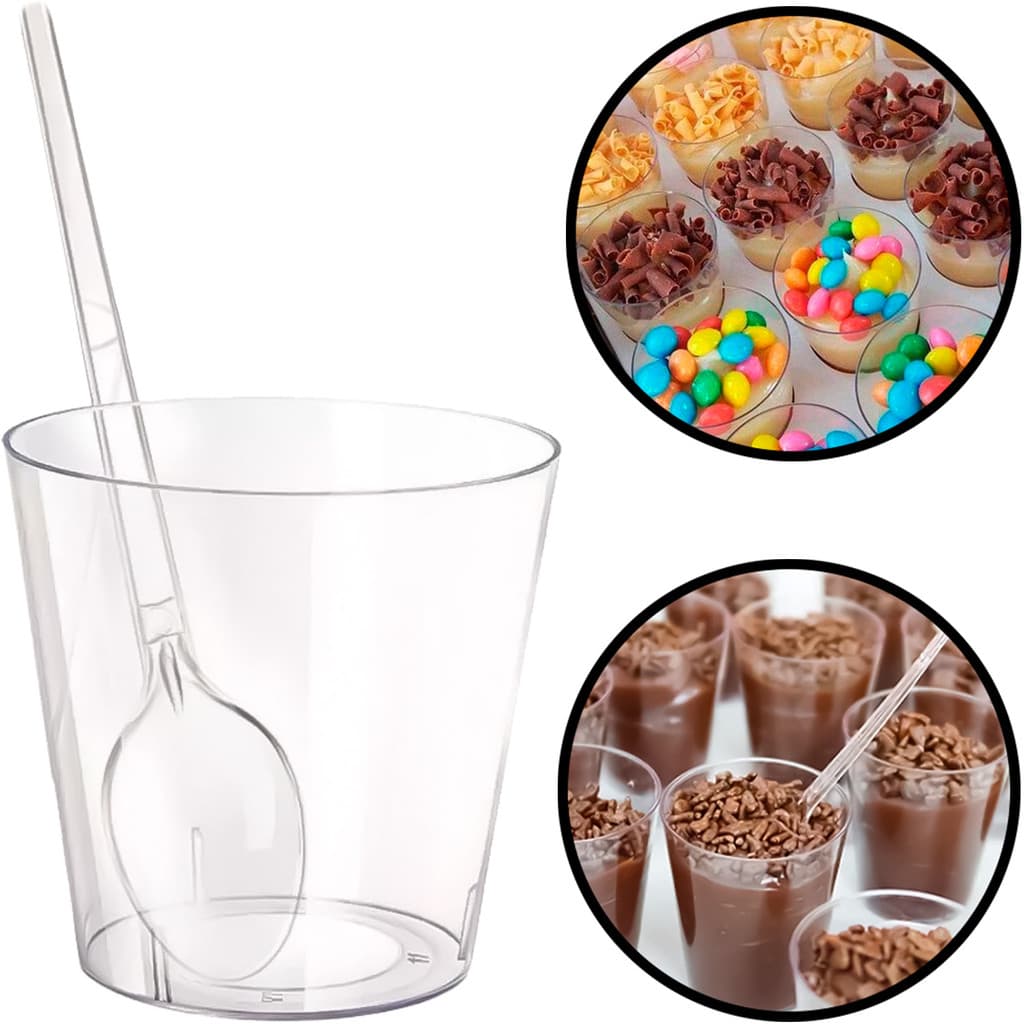 Kit 100 Copinho Potinho Copo Tacinha 25ml Brigadeiro Docinho Doces Musse + 100 Colheres