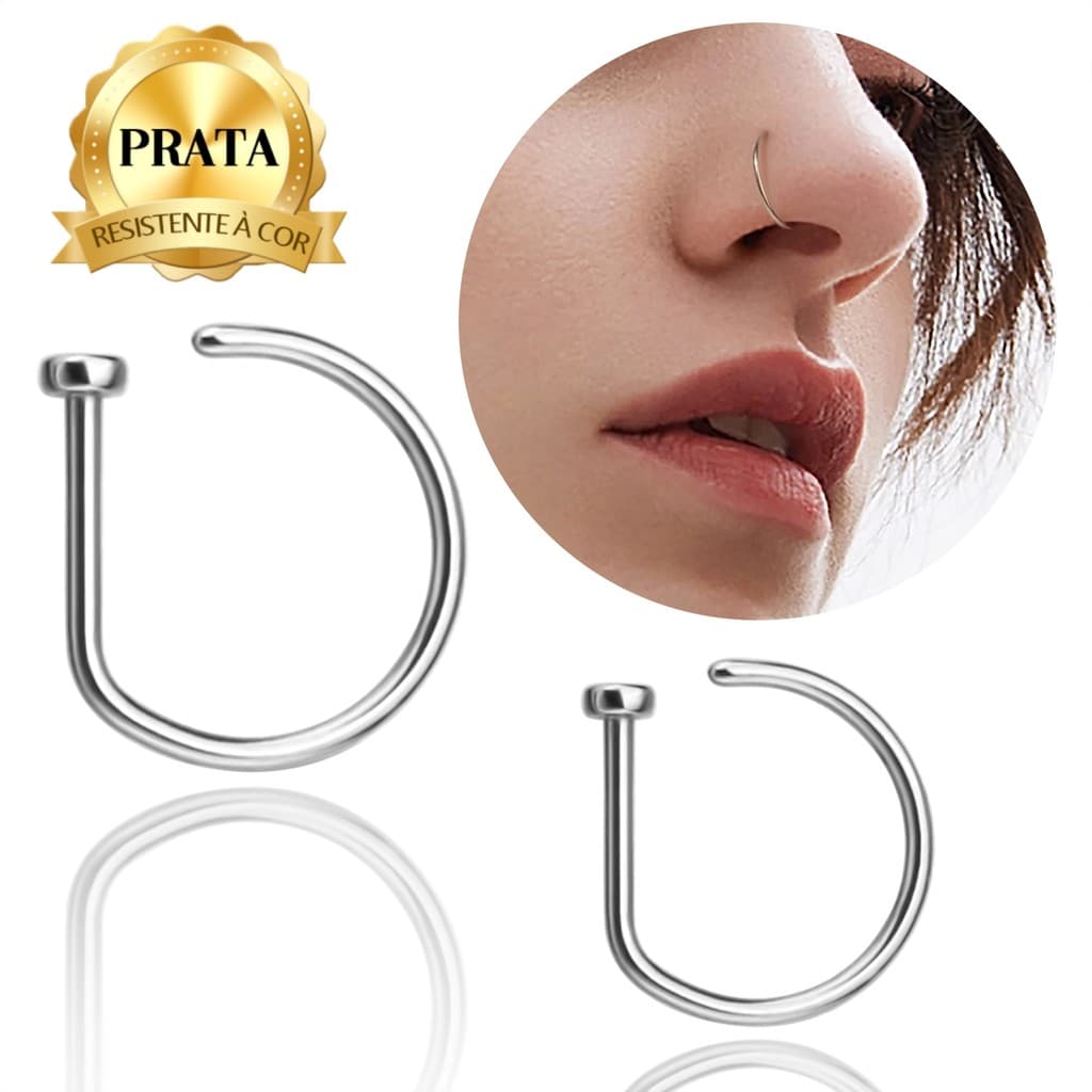 LOMISS Piercing Nostril Nariz Septo Argola D-ring Prata 925 Joia Piercing Argola Nariz Cravejado