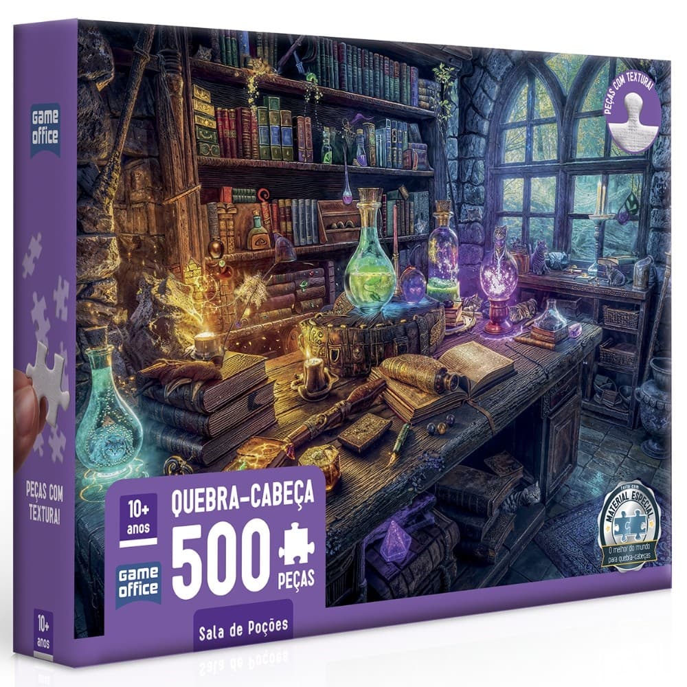 QUEBRA CABEÇA SALA DE POÇÕES 500 PEÇAS TOYSTER MAGIA FEITIÇOS FANTASIA PUZZLE GATOS MÁGICA LIVROS
