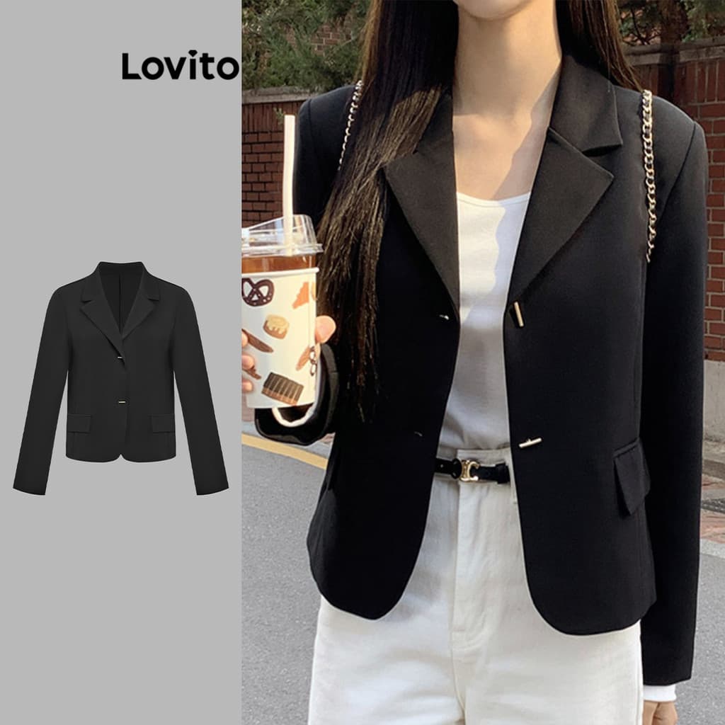 Lovito Blazer Casual Com Estrutura Lisa E Linha De Metal Para Mulheres LAD106019