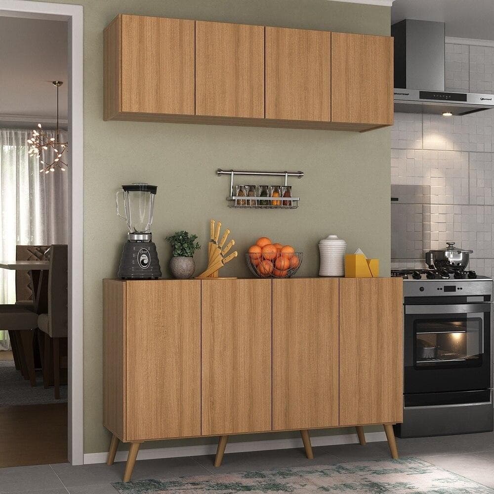 Kit Armário de Cozinha Aéreo e Balcão 4 Portas Retrô Multimóveis MP2170