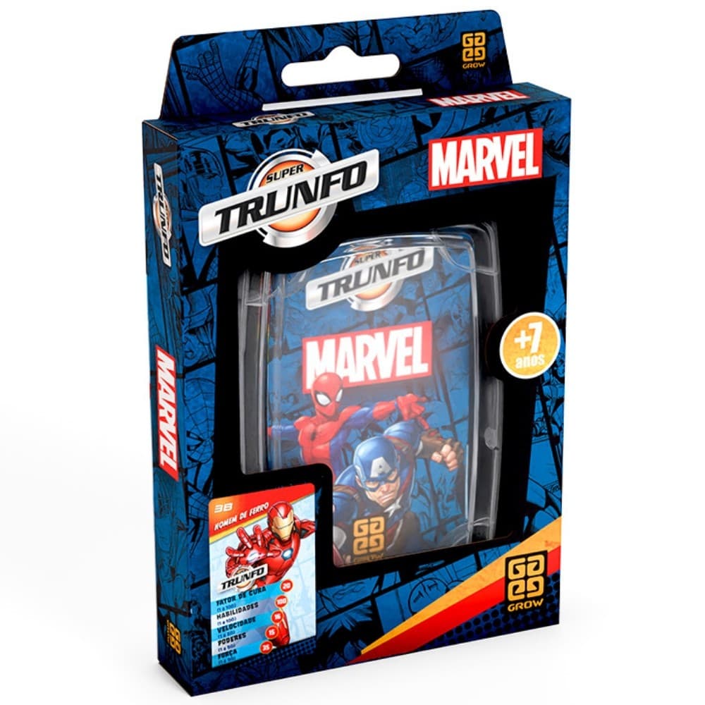 SUPER TRUNFO MARVEL GROW HOMEM ARANHA CAPITÃO AMERICA HULK SENHOR DAS ESTRELAS HOMEM DE FERRO CARTAS