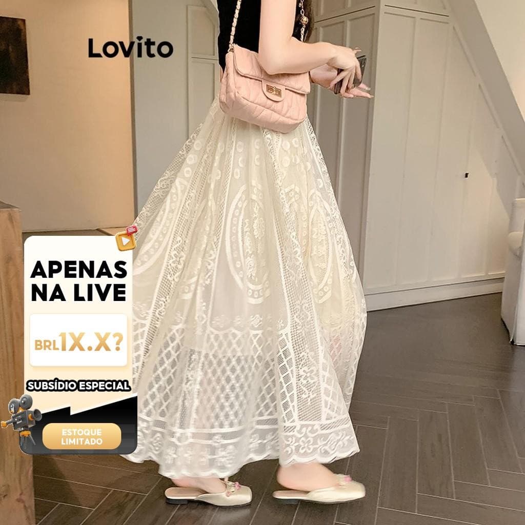 (LIVE STREAM SALE) Lovito Casual Saias de renda geométrica para mulheres Bordado LNA58191
