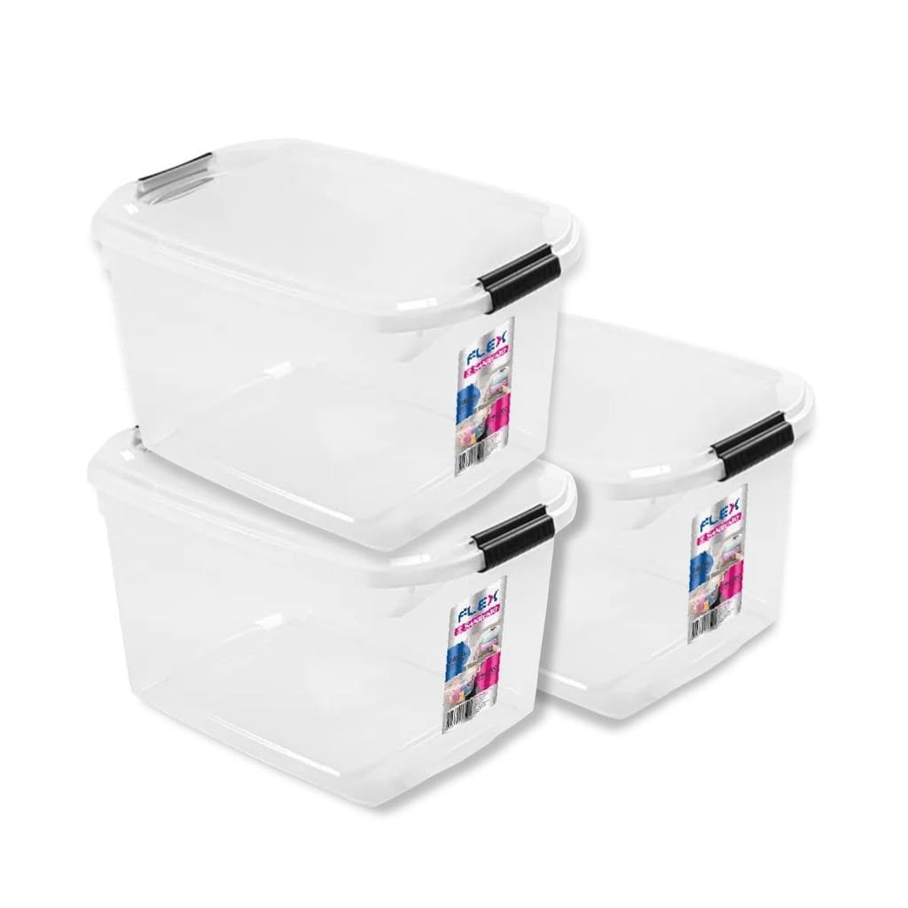 Kit 3 Caixas Organizadoras Transparentes 29L Flex Sanremo