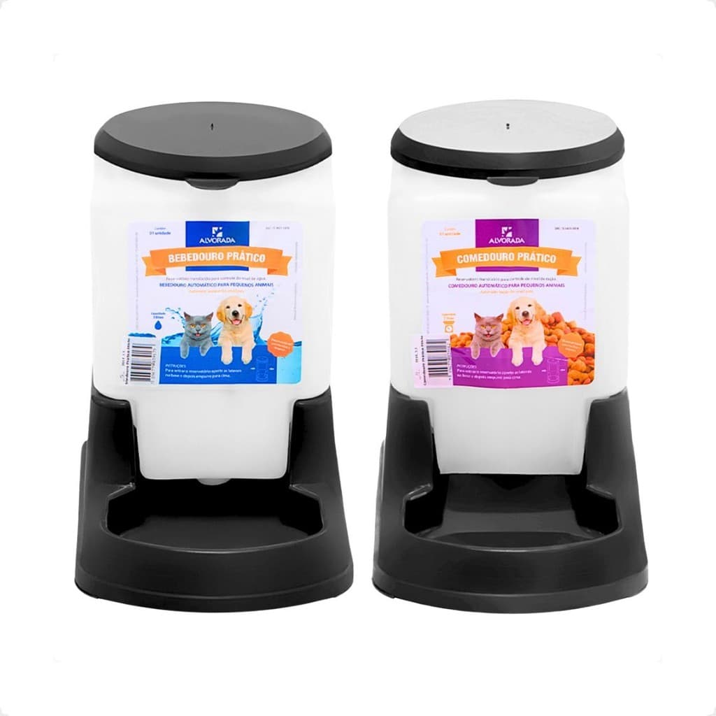 Kit Bebedouro Comedouro Automatico Cachorro Gato e Prático 3 litros - Alvorada Preto