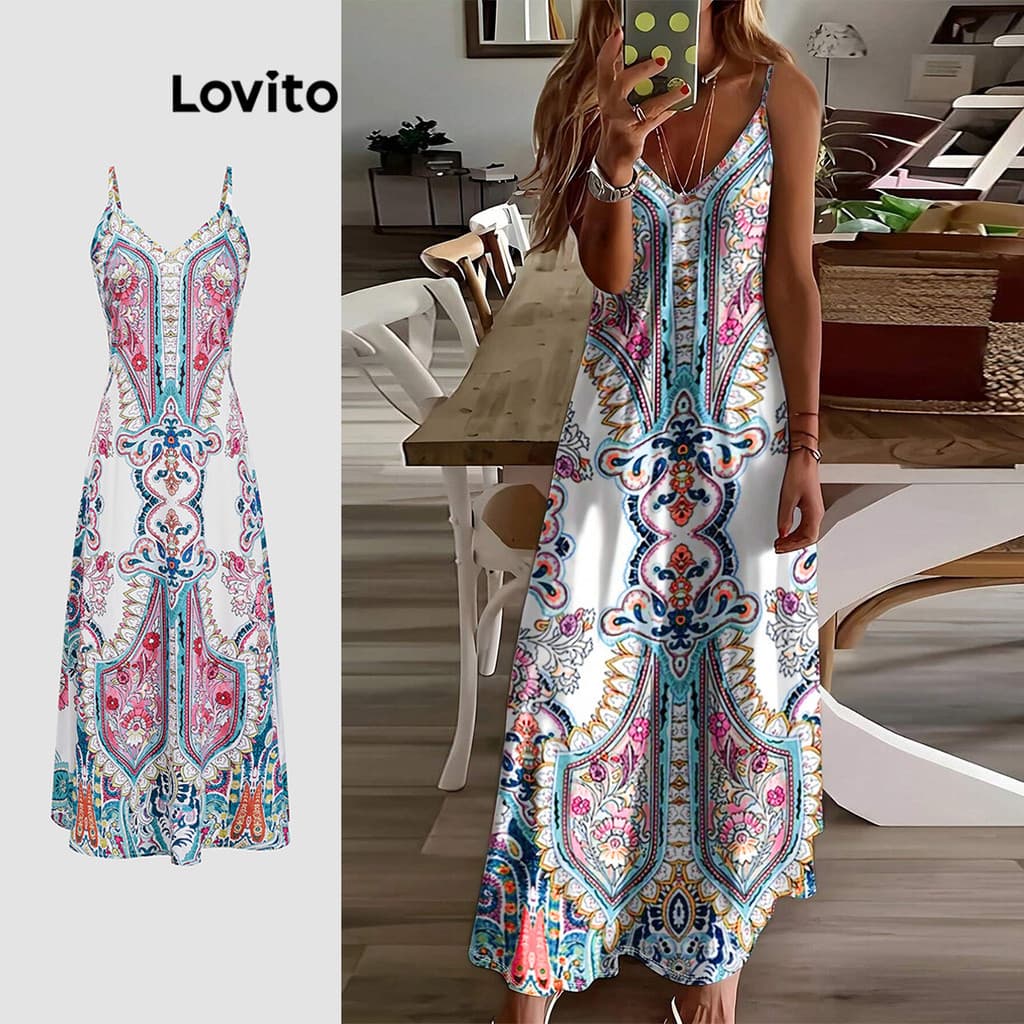 Lovito Férias Vestido Com Estampa Floral Tribal Para Mulheres LBL18248