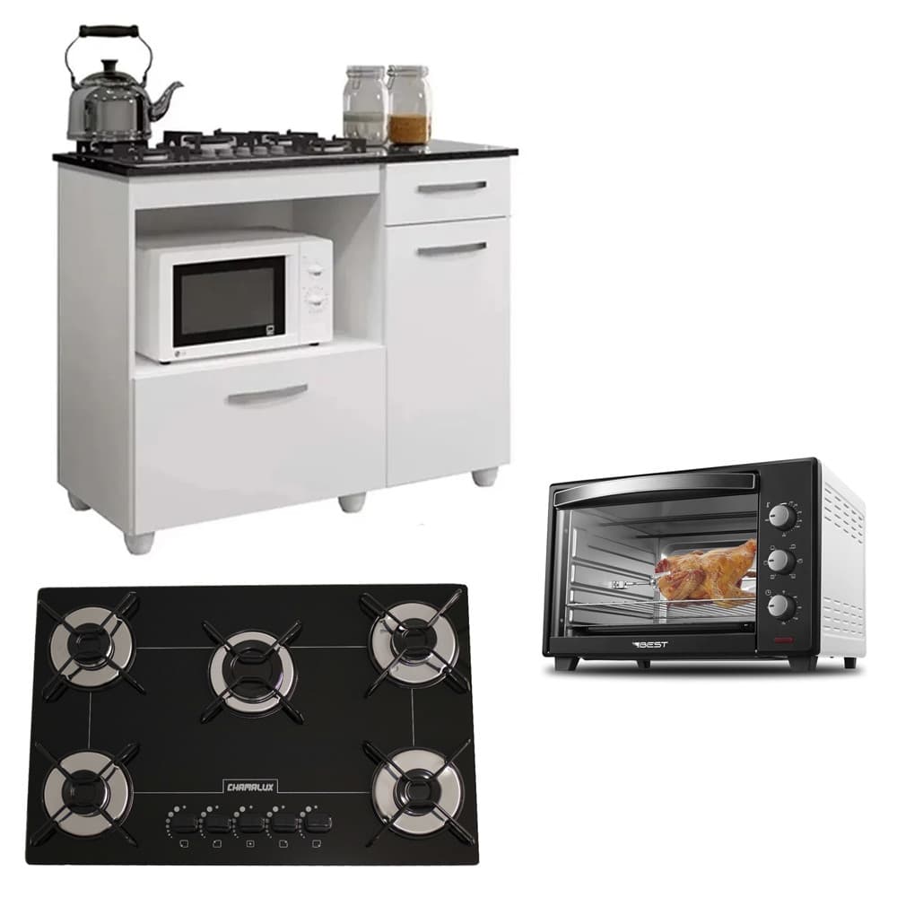Kit BalcÃO Com Forno 48 Litros E FogÃO 5 Bocas