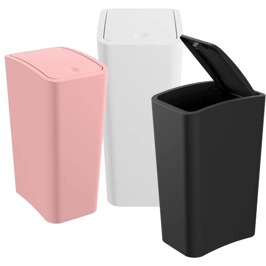 Lixeira Cesto De Lixo Retangular Com Tampa Click Banheiro Lavabo Escritório Cozinha 8 Litros Astra