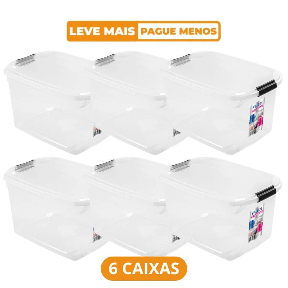 Kit 6 Caixas Organizadoras Transparentes 29L Flex Sanremo