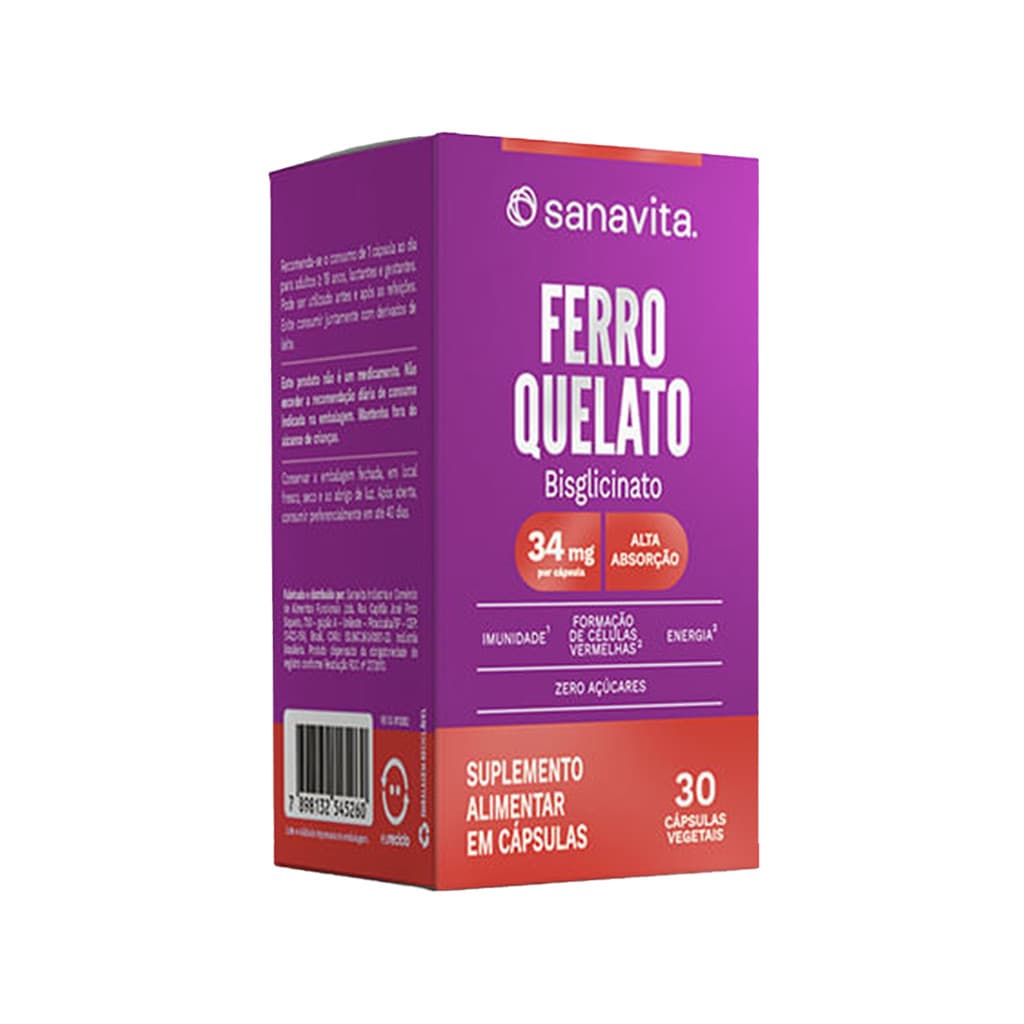 Ferro Quelato - 30 Capsulas - Sanavita