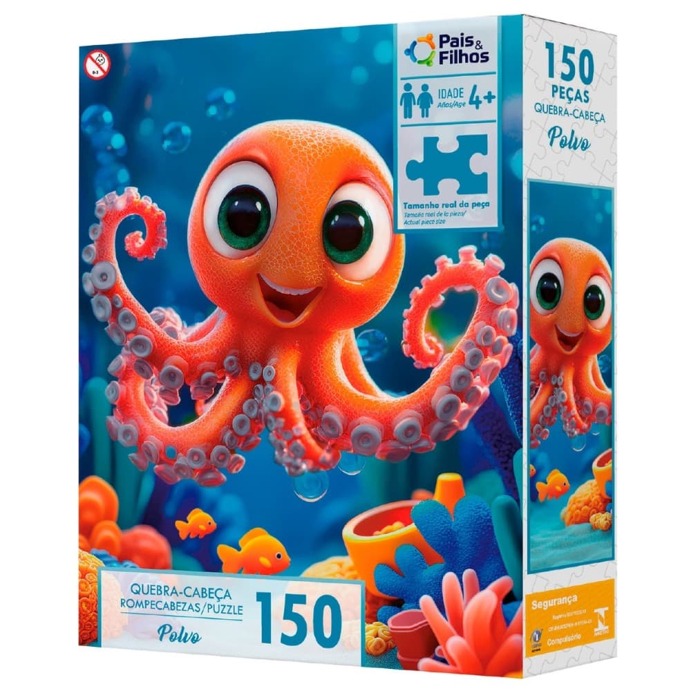 QUEBRA CABEÇA POLVO 150 PEÇAS PAIS E FILHOS PUZZLE MAR ANIMAIS NATUREZA PEIXE ÁGUA CRIANÇA MONTAR &