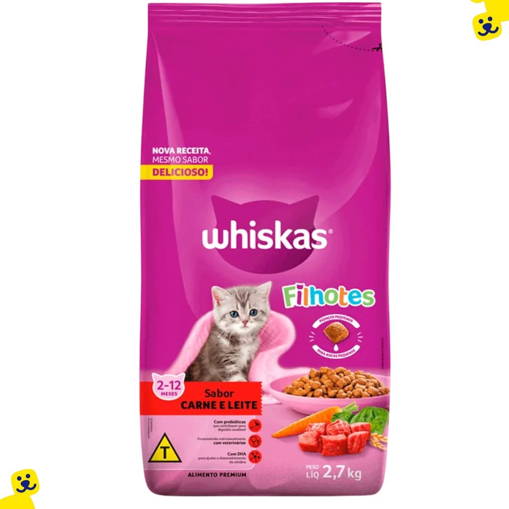 Ração Gato Filhote Ração Whiskas Para Gato Filhote Sabor Carne Leite 2,7Kg Ração para Gato Filhote