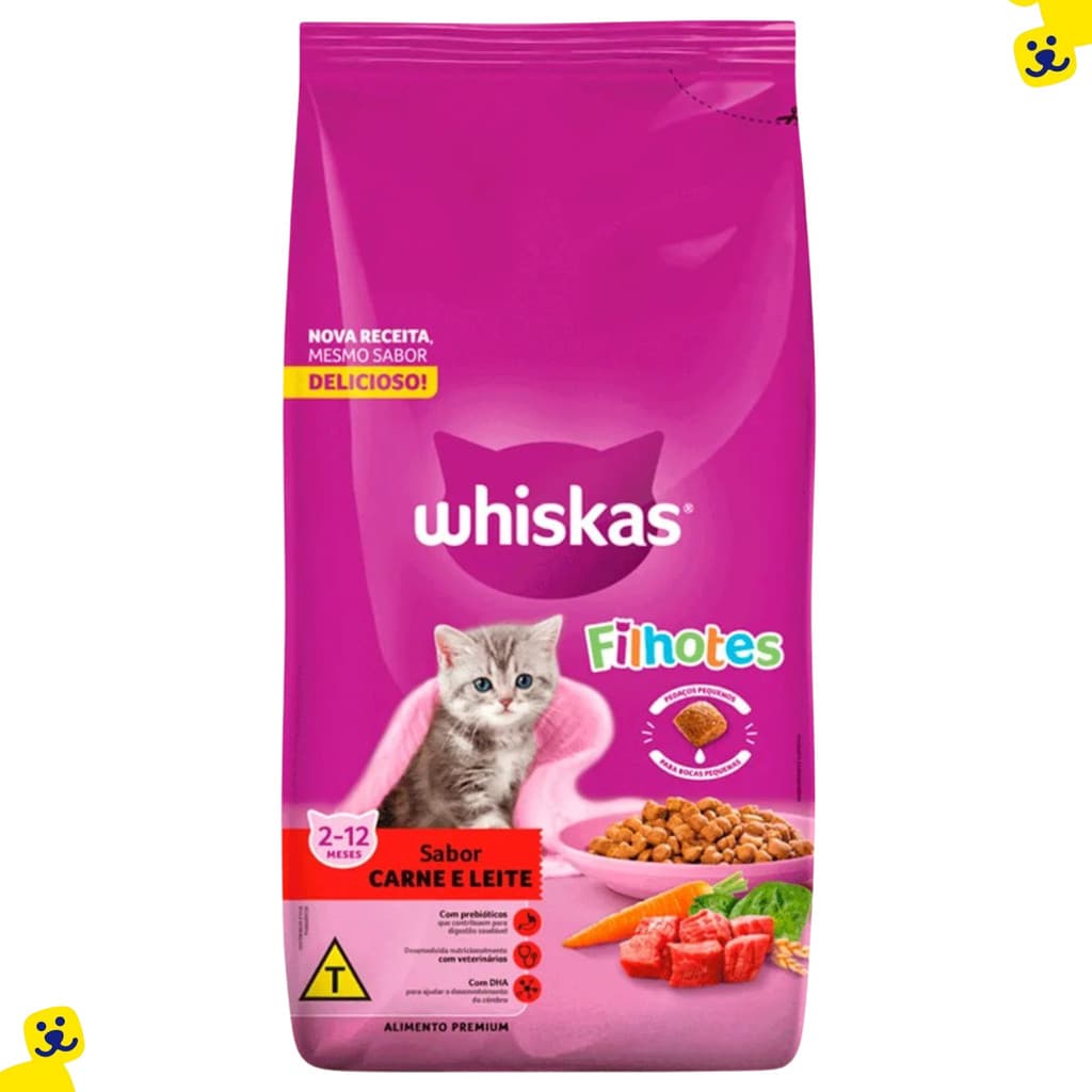Ração Whiskas Para Gato Filhote Sabor Carne e Leite 10,1Kg Ração Gato Filhote Ração de Gato Filhote