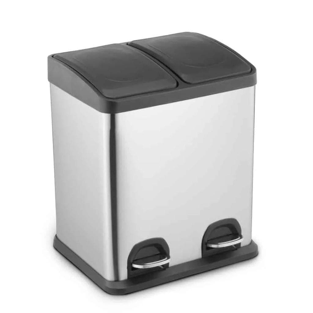 Lixeira Seletiva Dupla Inox 30L com Pedal 2 Divisórias 15L + 15L JST
