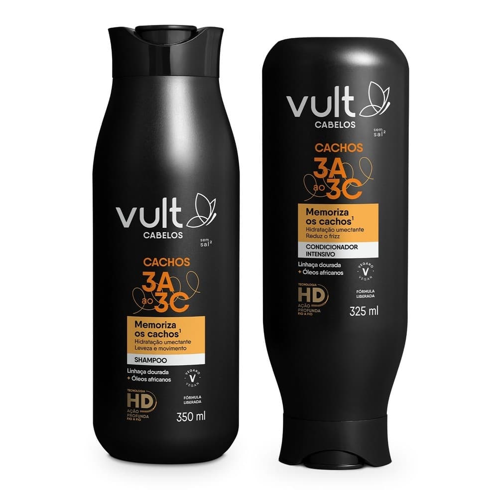 Combo Vult Cabelos Cachos 3A a 3C: Shampoo 350ml + Condicionador 325ml