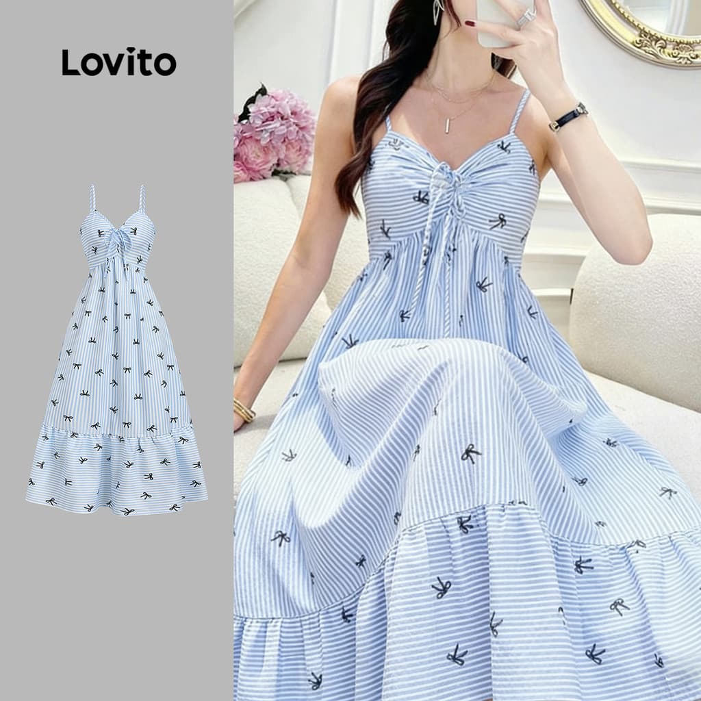 Lovito Férias Vestido com Zíper Padrão Vestido de Primavera/verão para Mulheres L184LD577