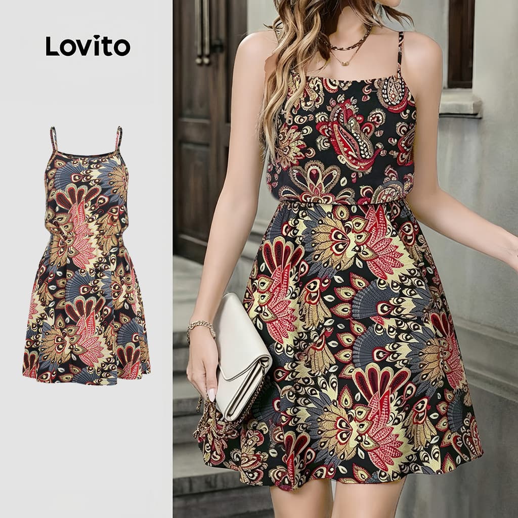 Lovito Padrão de Vestido Boho Vestido de Primavera/verão Requintado para mulheres L189ED916