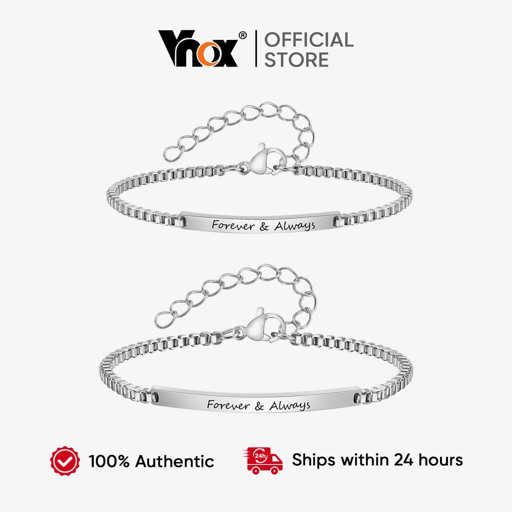 Vnox Pulseiras De Barra De Gravação Personalizadas Para Casal , Nome Cutton , E Identificação De Aço Inoxidável , Joias