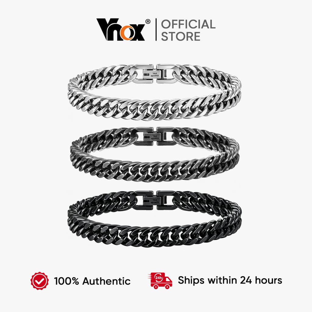 Pulseira Masculina Simples Vnox , De Corrente De Moagem De Tecido Duplo De Aço Inoxidável , Presente De Joia De 20 Cm De