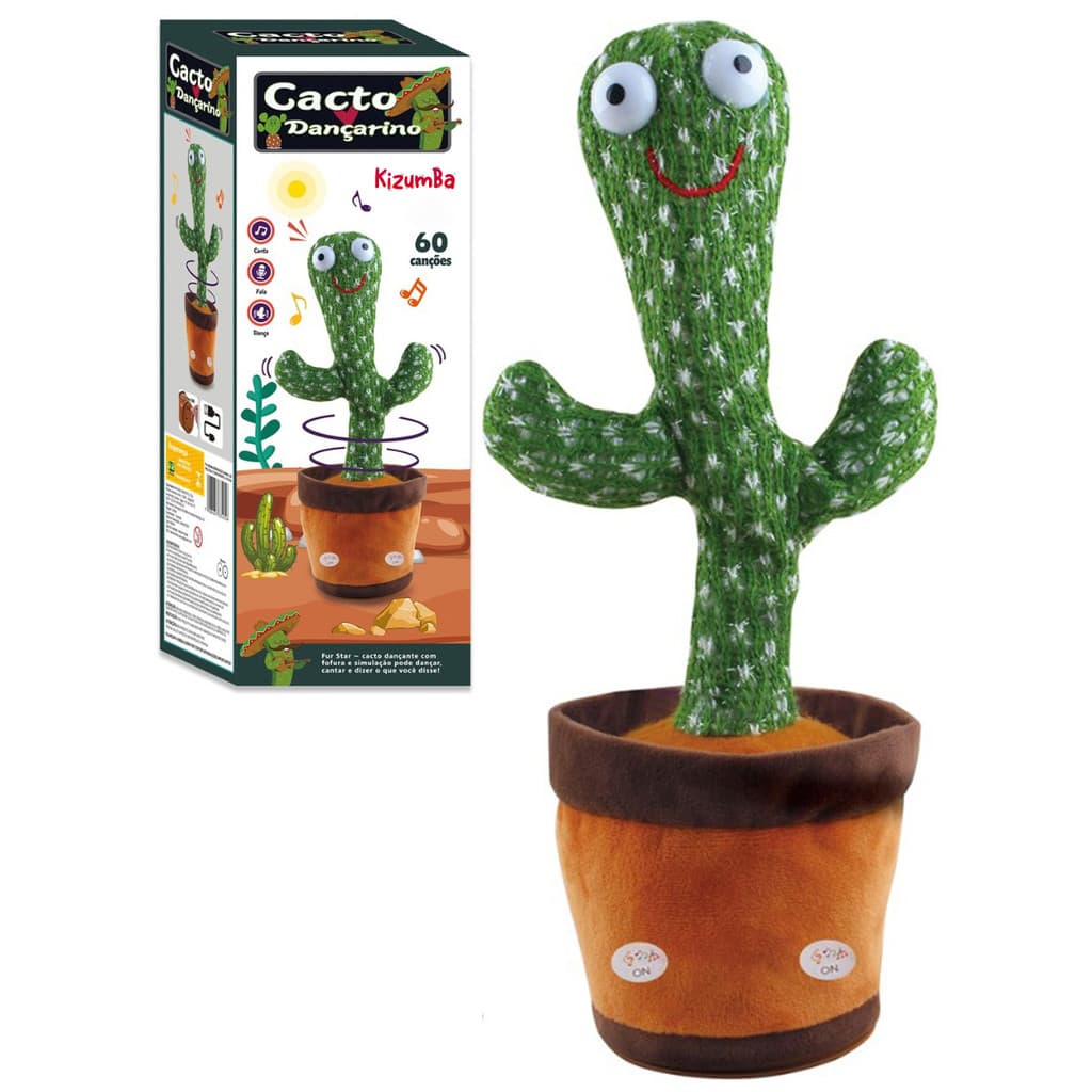 Cacto Dançante Recarregável USB Divertido Pelúcia Interativa  Infantil Musical C/ Luz LED Kizumba