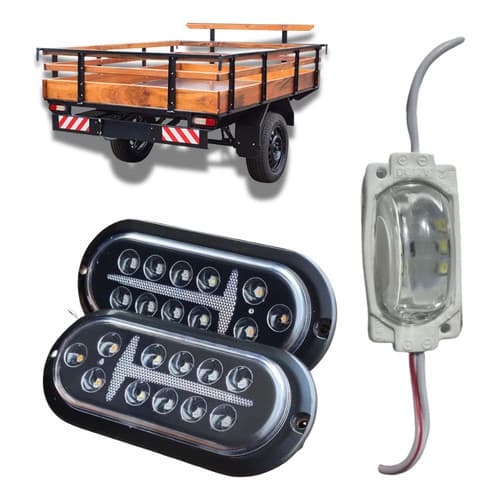 Kit Lanternas Leds + Luz Placa, 12v 24v Carreta, Carretinha universais ,Reboques utilitários, Reboques agrícolas.