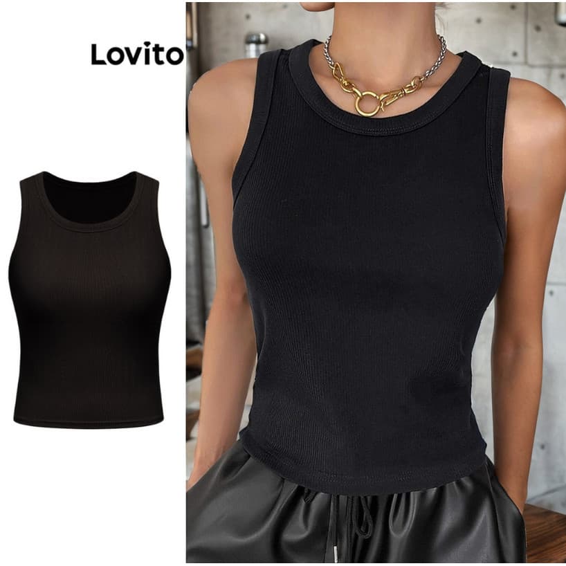 Lovito Regata Casual Feminina Rib BRTKB77ED011