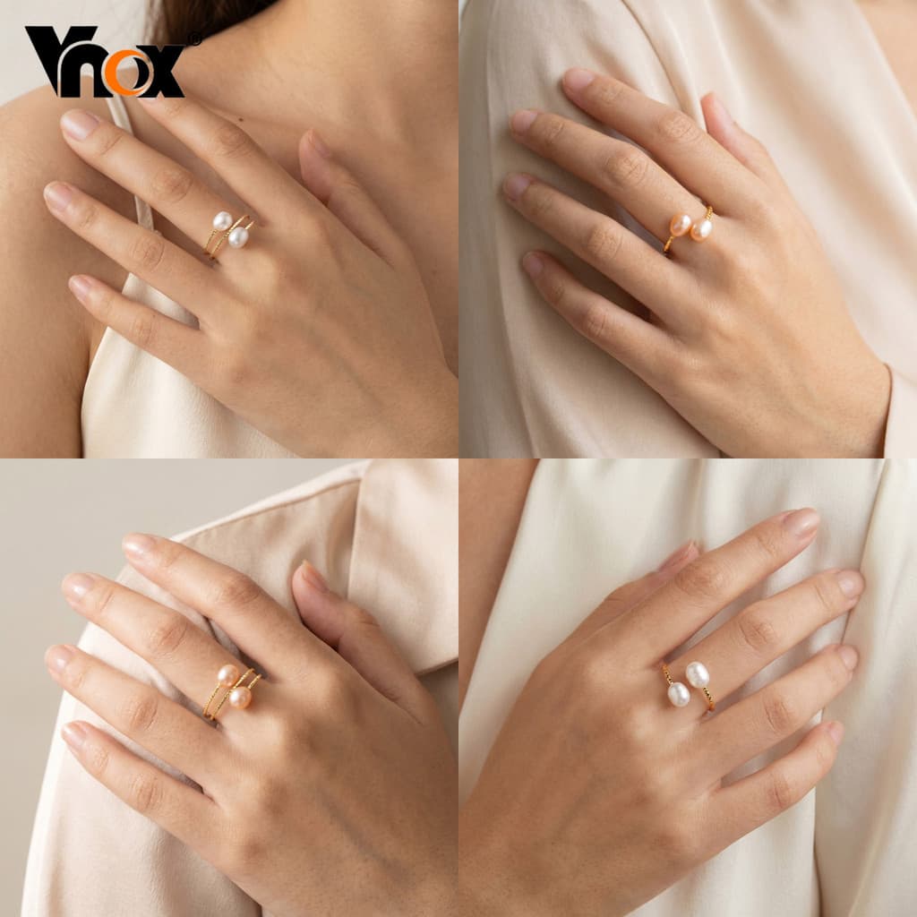 Anel Aberto De Pérola De Água Doce Vnox Para Mulheres , De Casamento Banhado A Ouro , Joia Barroca Boho Presente Elegant