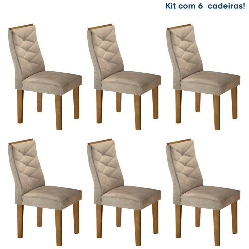 Conjunto 6 Cadeiras para Sala de Jantar Estofadas Ypê Germany Bege Ypê