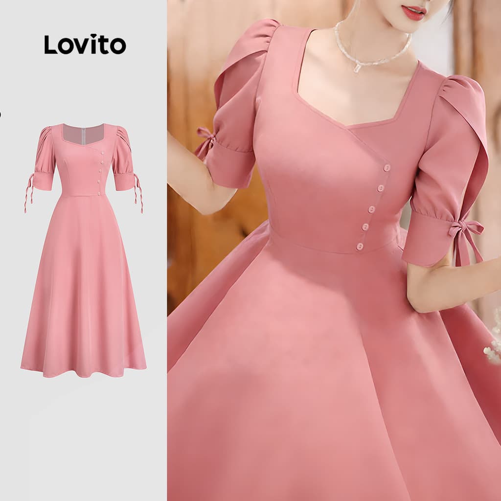 Lovito Vestido Elegante com Laço Rosa Moda Primavera/verão para mulheres L190ED487