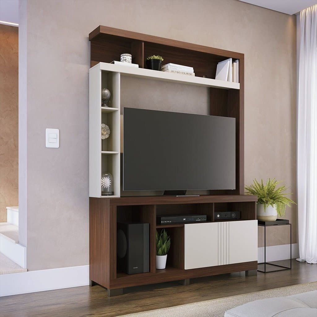 Estante para TV e Home Theater até 50 Polegadas 136,2CMX190CM 2 Portas Elba Marrom Nogueira Real/Off White